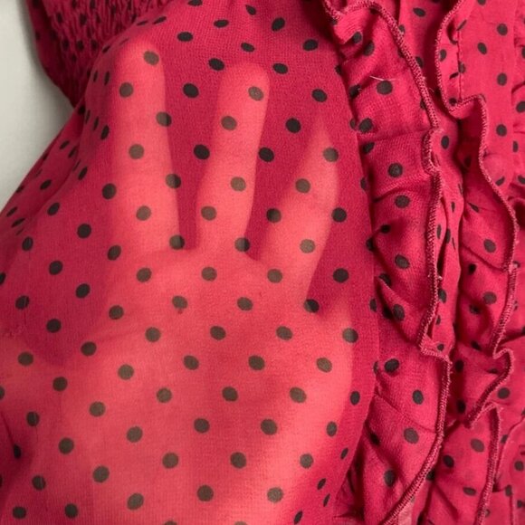Torrid Womens Blouse Top Size 4 Sheer Ruffles Red Polka Dot Short Sleeve Career - Picture 6 of 8